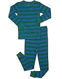 Leveret Striped 2 Piece Pajama Set 100% Cotton (13-14 Years, Blue & Green)