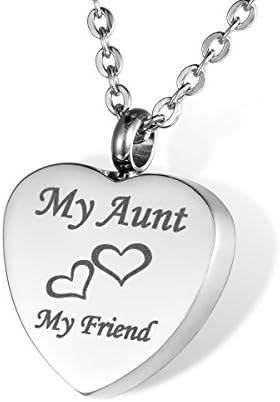 HOUSWEETY "My Aunt+My Friend" Cremation Jewelry Keepsake Memorial Urn Necklace(Non-engraving)