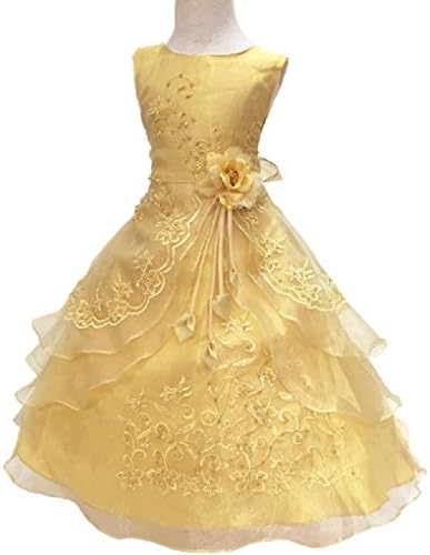 AmyStylish Little/Big Girls Embroidered Beaded Flower Girl Birthday Party Dress with Petticoat