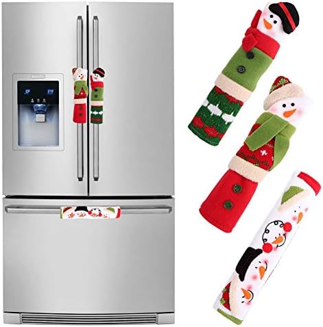 3 Pieces Christmas Refrigerator Handle Covers, Santa Snowman Refrigerator Handle Covers Protectors for Christmas Decorations for Christmas Decorations