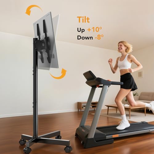 Hemudu Mobile TV Stand for 23-60 Inch LCD LED Flat/Curved Screen TVs, TV Cart Holds up to 77Lbs, Rolling TV Stand with Tilt and Height Adjustable, Pole TV Floor Stand with Wheels Max VESA 400x400mm