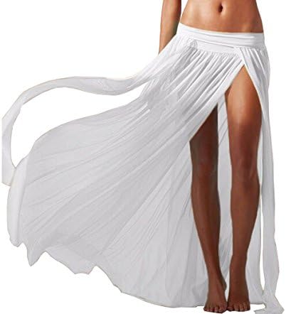 JAKY Womens Sheer Sarong Side Slit Beach Skirt Maxi Swimsuit Cover Ups Swimwear (White-XL)
