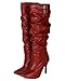 Breckelles BE53 Women Leatherette Slouchy Pointy toe Calf High Mid Stiletto Heel Riding Boot - Red