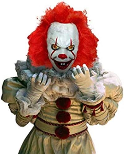 runi mo Halloween Pennywise Cosplay Costume Halloween Scary Joker Mask Adult Horror Decoration (XL, Silver)