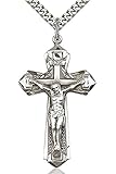 Men's Sterling Silver Textured Crucifix Pendant + 24 Inch Sterling Silver Chain with Clasp