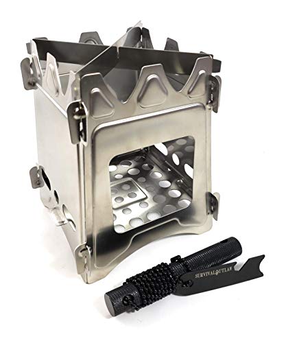 Survival Outlaw – Wood Burning Camp Stove –Uses Twigs, Sticks, and Pellets – 304 Stainless Steel – Portable & Compact – Perfect For Emergency Bushcraft or Backpacking – Free Outlaw Striker Firestarter
