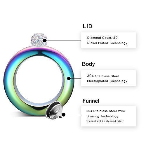 BOKIN Bracelet Bangle Flask Creative 304 Stainless Steel Wine/Alcohol Wrist Flasket with Rhinestone Lid, Funnel in Gift Box For Women Girls Dance Birthday Party Club Bar 3.5oz