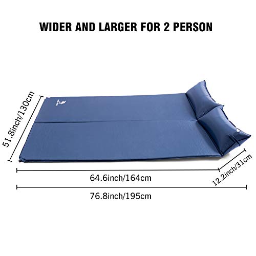 CAMELSPORTS-Lightweight-Double-Self-Inflating-Sleeping-Pad-with-Attached-Pillow-Great-for-2-Person-Camping-Hiking-BackpackingBeach
