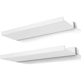 Solrot White Floating Shelves for Wall Decor, 14 in Shelf with Lip Set of 2 | 4.5" Deep Display Picture Ledge Shelf, Wall Mounted Wood Storage Shelves for Bedroom, Bathroom, Living Room, Kitchen Nursery