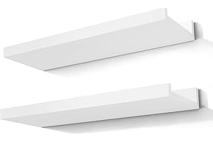 Solrot White Floating Shelves for Wall Decor, Wall Mounted Wood Storage Shelf for Bedroom, Living Room, Bathroom, Kitchen, Nursery, Display Picture Ledge Shelf with Lip Set of 2-14 Inches, White