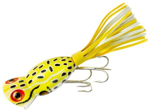 Arbogast Hula Popper Fishing Lure-2 1/4 in-Swamp Frog - Yellow/White Skirt