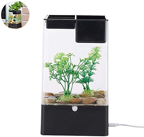 Aquaponic Betta Fish Tank, Mini Water Garden Fish Tank With LED Colorful Lights, Cube Aquarium Starter Kit, Aquarium Tank Kit For Home Decor, Desk, Bar Top, Window Sill Water Garden - Black,Black