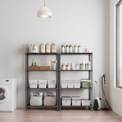 M MZG Metal Shelving Unit with 4 Levels, Load Capacity of 454 kg, Adjustable Shelves for Garage, Storage, Laundry and Kitchen, Study, Black, 35 x 90 x 151 cm