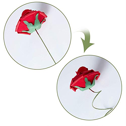 Lmeison Artificial Flower Rose, 50pcs Real Looking Artificial Roses w/Stem for Bridal Wedding Bouquets Centerpieces Baby Shower DIY Party Home Décor, Dark Red with 4 Leaves - Thumbnail 2