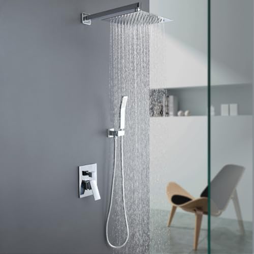 imiiHO Stainless Steel Bath Shower Faucet Set with Rainshower and Hand Shower, Chrome