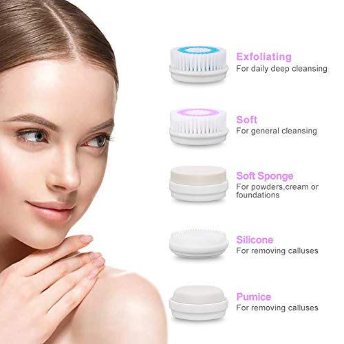 UMICKOO Facial Cleansing Brush with 5 Face Brush Heads,Waterproof Spin Cleansing System and Gentle Exfoliating for All Skin Types(Purple)