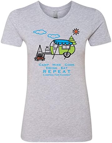 Camping For Foodies Slim-Fit Junior's Cut Retro RV Trailer Short Sleeve T-Shirt