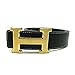 Maikun H Letter Gold Buckle Black Leather Belt 110cm for Waist Size 32-34