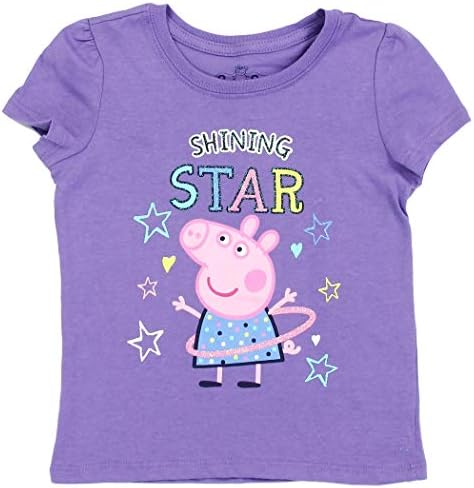 Pink Pig Toddler Little Girls Shining Star Short Sleeve T-Shirt (Purple, 2T)