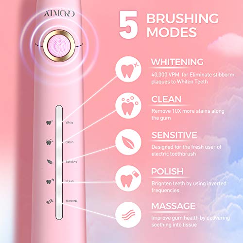 ATMOKO Electric Toothbrush with 8 Duponts Brush Heads, 5 Modes, 4 Hour