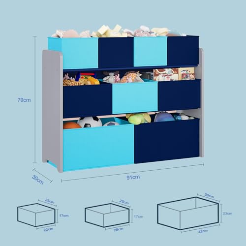 Simple Wisdom Juguetero Organizador, Grande Juguetero, Organizador de Juguetes Viene con Nueve Cajas de Colores, Organizador de Juguetes Para Para Dormitorios y Salas de Juegos（Azul)
