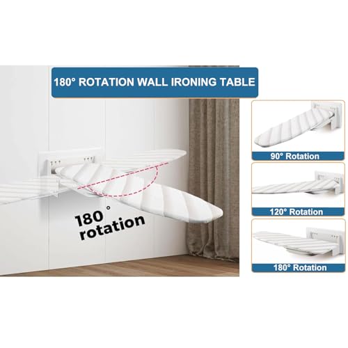 Tcatec Wall Mounted Ironing Board Folding Pull Out Ironing Table 180° Rotating Ironing Table with Heat Resistant Cover for Space Saving Home Laundry Room Drawer Wardrobe, 95 x 30 x 18cm