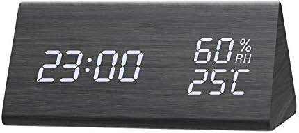 Digital Alarm Clock, Wooden LED Alarm Clock with Triple Alarms, 3 Levels Brightness Dimmer, Big Digit Display Date, Temperature and Humidity for Home Bedrooms