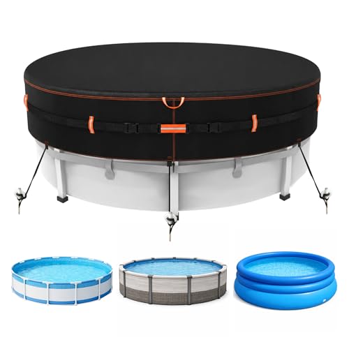 Neuradical 500D Round Pool Cover, Heavy Duty Fabric Cover for Above Ground Pools, with Tie Ropes and Nails, Wind, Tear Resistant, Water and UV Resistant, 366cm