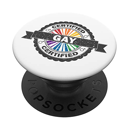 Certified Gay Pride Stamp of Approval with rainbow starburst PopSockets Swappab…