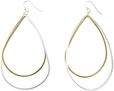 Takobia Women's Two Tone Scratched Silver Plated &amp; Gold Flashed Open Teardrop Dangles - .925 Sterling Silver French Wire Earrings