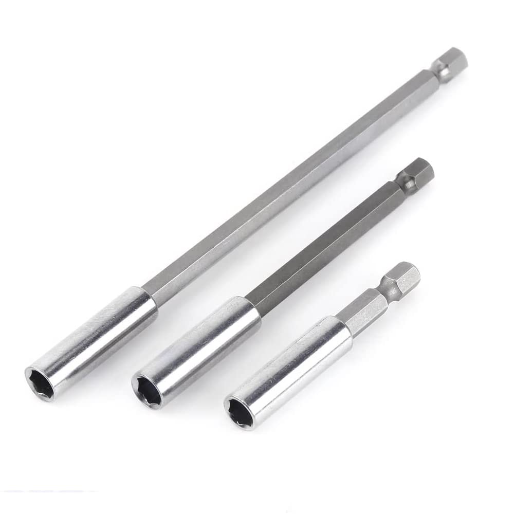 3 Pcs 1/4 Inch Hex Shank Magnetic Bit Holder Extension 60 100 150 Quick Release Drill Bit Holder Extension Set For Screws Nuts Drills Handheld Drivers