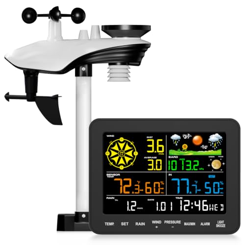 Weather Station 12-in-1, Wireless Weather Station with 6.5" HD Color Display, Rain