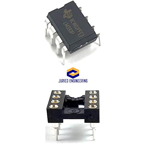 Texas Instruments LM393P LM393 IC Dual Differential Comparator & 8-Pin DIP Sockets with Machined Contact Pins Breadboard-Friendly (Pack of 5)
