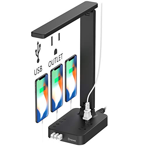 Drevet LED Desk Table Lamp with 3 USB Charging Port and 2 AC Power Outlet, 3 Color Model, 3 Level Brightness, Touch Dimmer Control,1h Timer, Memory Function,Eye-Caring Office Foldable Lamp,Night Light - Thumbnail 7
