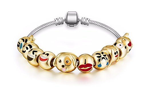 Fun Faces Emoticon Charms Bracelet - 18K Gold Plated With 10 Pieces of Interchangeable Smiley Faces #2