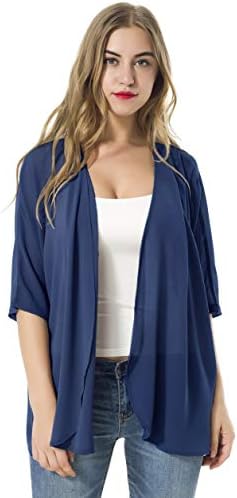 Women's Chiffon Loose Casual 3/4 Sleeved Blouse Comfortable Breathable Thin Kimono Cardigans for Women