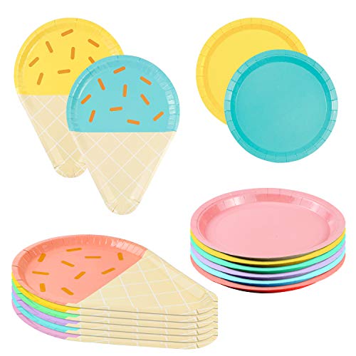 Dreamtop 24 pcs Disposable Paper Plates Ice Cream Party Plates Serves Cute Sundae Party Supplies for Appetizer, Lunch, Dinner, and Dessert, Kids Birthdays - Thumbnail 7