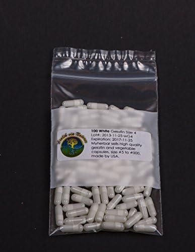 HealthViaNature 100/bag Empty White Gelatin Capsules, made by USA (size#4)