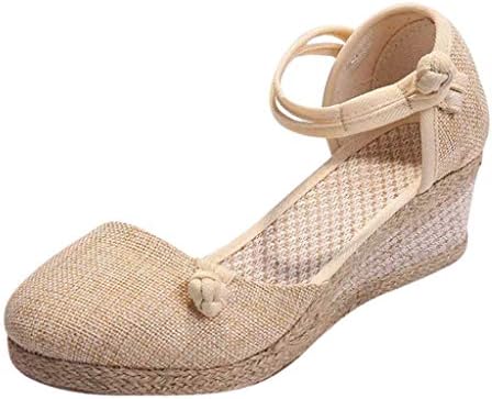 Tsmile Women Sandals Ladies Hemp Buckle Retro Linen Canvas Wedge Round Toe Vintage Casual Sandals Singles Shoes