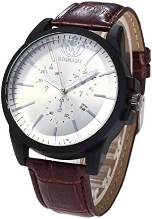 Men Business Watch, Fashion Leather Band Analog Quartz Round Wrist Watch Watches (Brown)