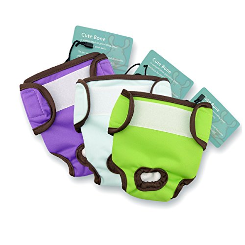 CuteBone 3 PCS Dog Diaper Female Washalbe Durable Puppy Diapers Doggie Diapers pants Dog wraps Doggy panties diaper for small dogs D01 XS