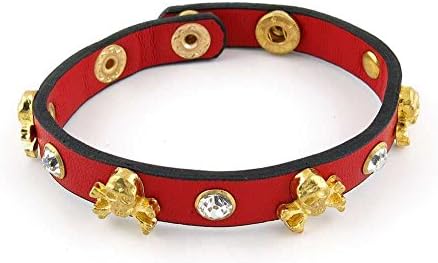 2 Pieces Women's Men's Fashion Strand Bracelet Leather Handmade 7031B Skulls Rhinestone Braided Bangle