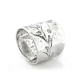 Flower Sprig Etched Hammered Finish Adjustable Thumb Ring Sterling Silver(Sizes 5,6,7,8,9,10,11)