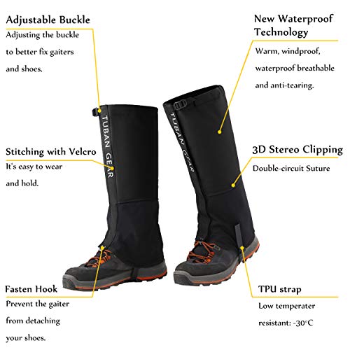 Hiking Leg Gaiters Waterproof Snow - Fleece Lining and Reinforced TPU Strap Breathable 501D Nylon for Outdoor Walking Boot Hunting Climbing Mountain