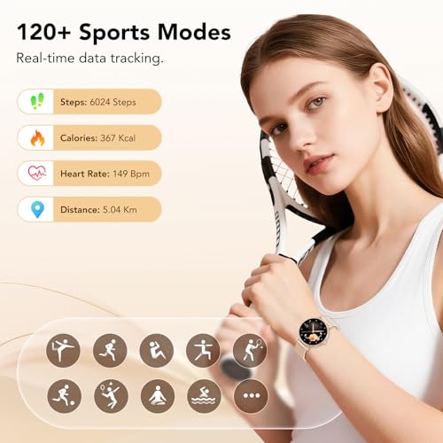 taopodo Smart Watches for Women, 1.27" AMOLED Health Fitness Tracker with Bluetooth Calling (Answer/Make Calls), 120+ Sports Modes, Timer, IP68 Waterproof Watch for Android/iPhone (Rose Gold)
