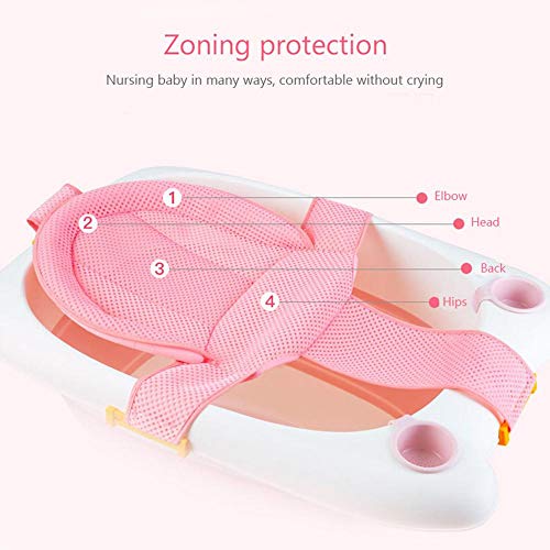 Baby Bathtub Seat for Sit-up Bathing,Newborn Bath Cushion Seat Support Net Bathing Mat,Anti-Slip Soft Comfort Mesh Shower Lounger Basin Pad W/Sling & Pillow (Cross Pink)