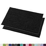 MAYSHINE 16x24 Inches Non-Slip Bathroom Rug Shag Shower Mat Machine-Washable Bath Mats with Water Absorbent Soft Microfibers, 2 Pack, Black