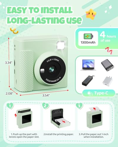 TIATUA Camara Fotos Infantil Instantanea, 2,4 Pulgada 1080P Cámara de Fotos Instantánea con Tarjeta de 32 GB y Papel Fotográfico, Regalo para Niños de 3 a 12 Años