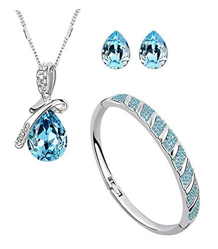 Presents Gracias Collection Crystal Jewellery Combo Of Necklace Set With Earrings And Bracelet For Women