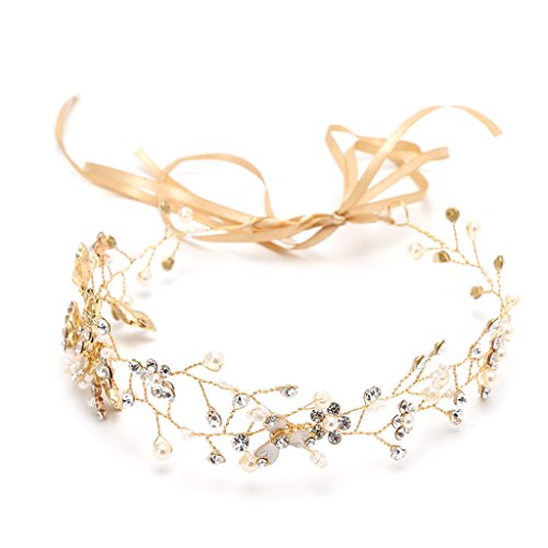 YDZN Bridal Rhinestone Tiara,Handmade Women Girls Hair Head Piece Pageant Crown For Wedding Party Photography (Gold)